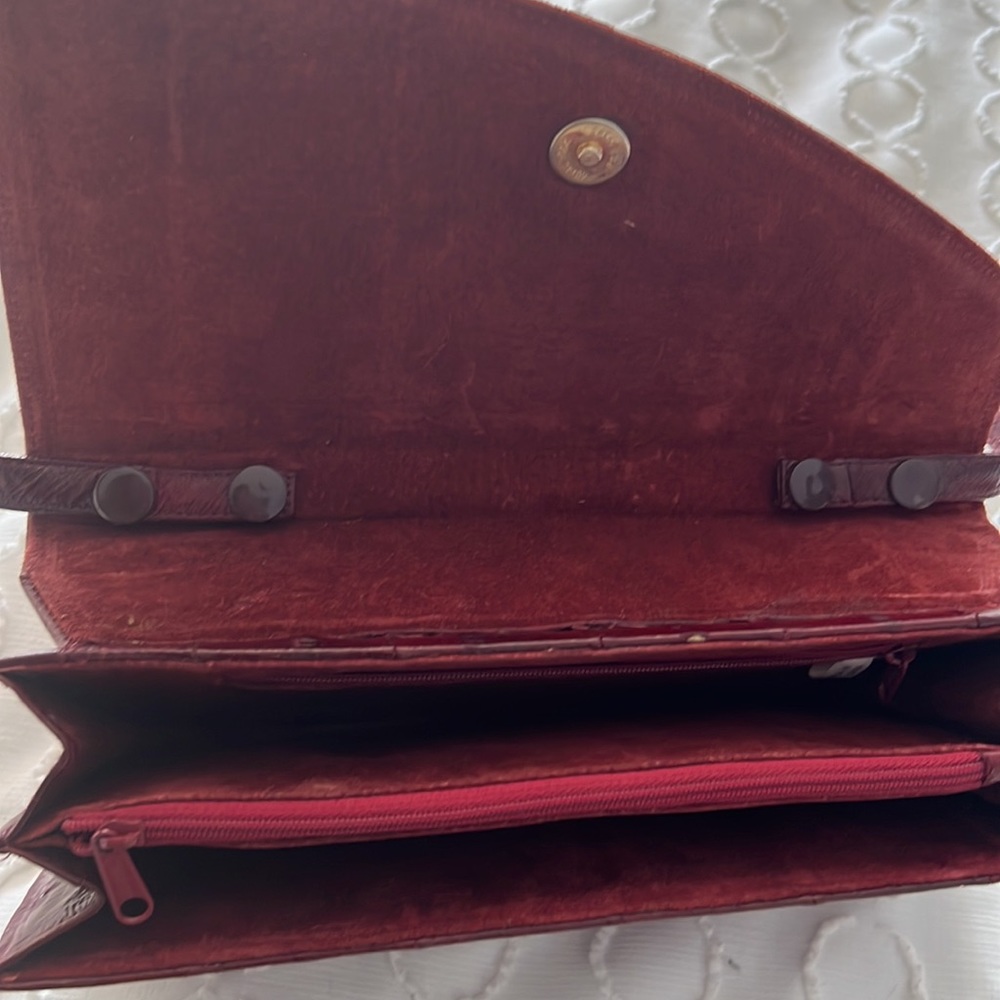 Vintage 70s RARE Eel Skin Leather Maroon Shoulder Bag Purse - Picture 3 of 7